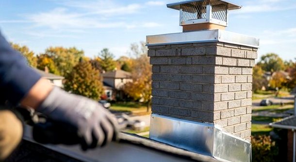 Screened stainless cap fixed to a chimney