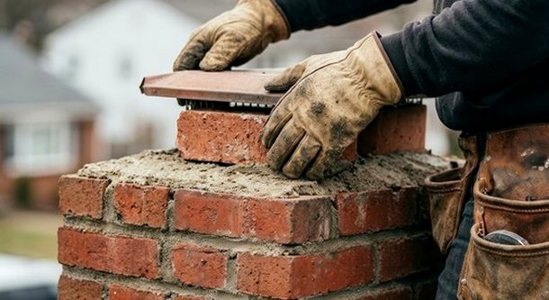 Course laid true into fresh mortar at a stack top