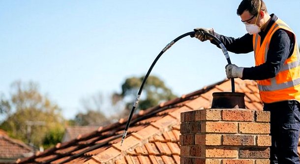 Rod run down into a chimney pot from the roof